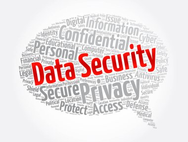 Veri Güvenliği kelimesi bulut kolajı, teknoloji kavramı