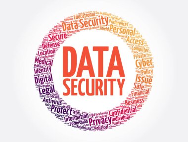 Veri Güvenliği kelimesi bulut kolajı, teknoloji kavramı