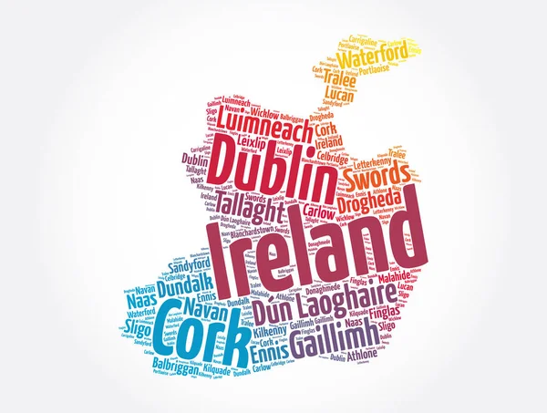 List Cities Towns Ireland Map Word Cloud Collage Business Travel — Stock Vector
