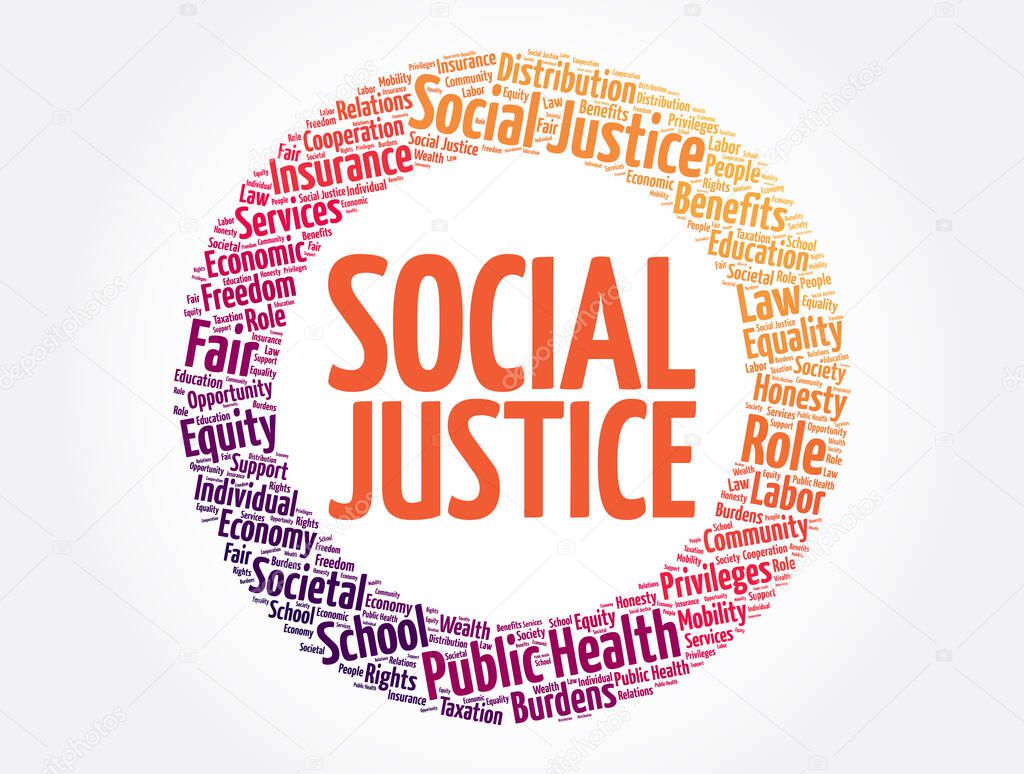 Social Justice word cloud, law concept background
