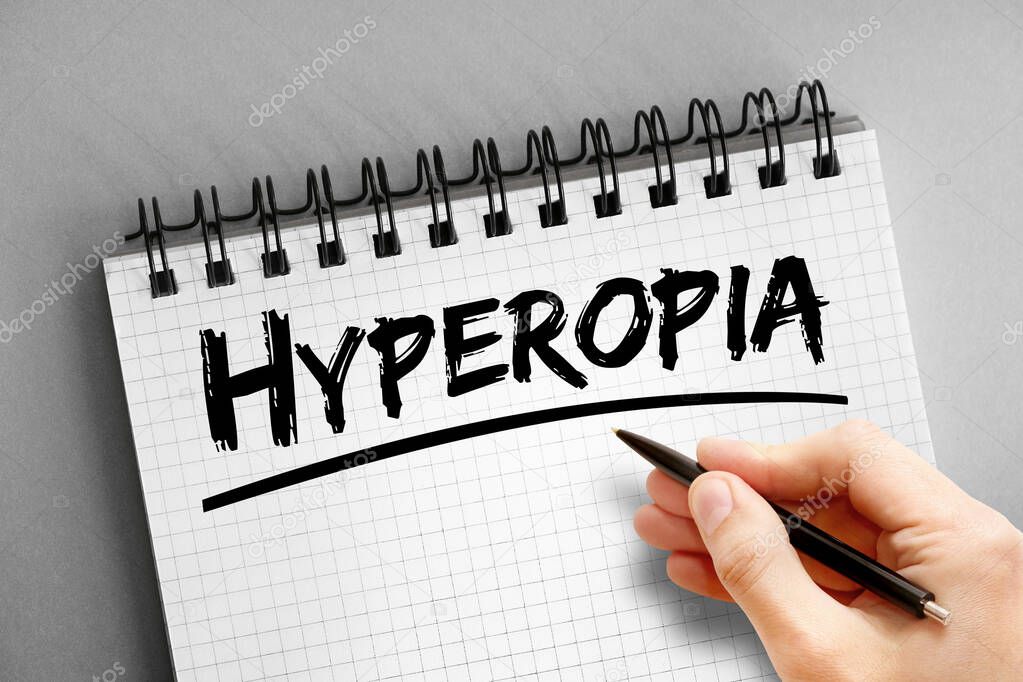 Hyperopia text on notepad, concept background
