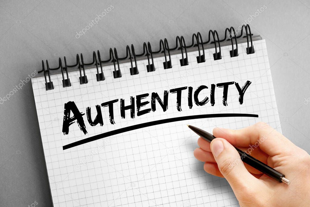 Authenticity text on notepad, concept background