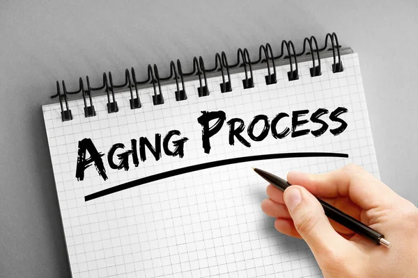 Aging process text on notepad, concept background