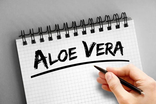 Aloë Vera Tekst Notitieblok Concept Achtergrond — Stockfoto