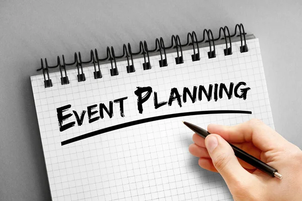 Event planning text on notepad, concept background