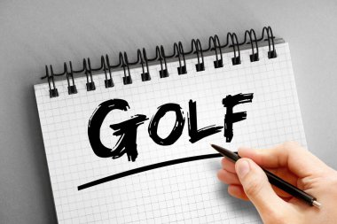 Not defterindeki golf metni, spor konsepti arka planı