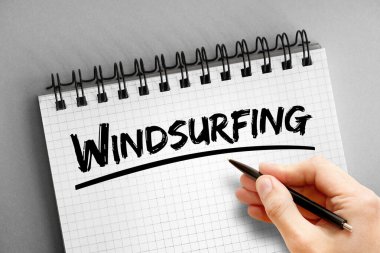 Not defterindeki rüzgar sörfü metni, spor konsepti arka planı