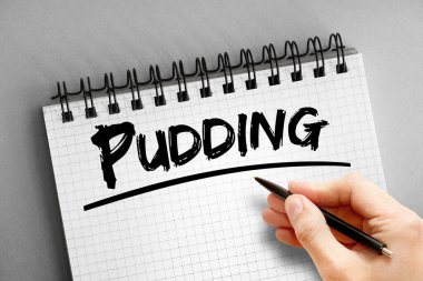 Not defterinde puding metni, konsept arkaplan
