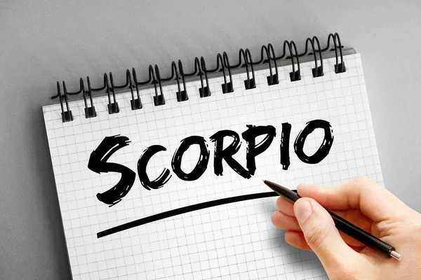 Scorpio Text Anteckningsblock Begrepp Bakgrund — Stockfoto