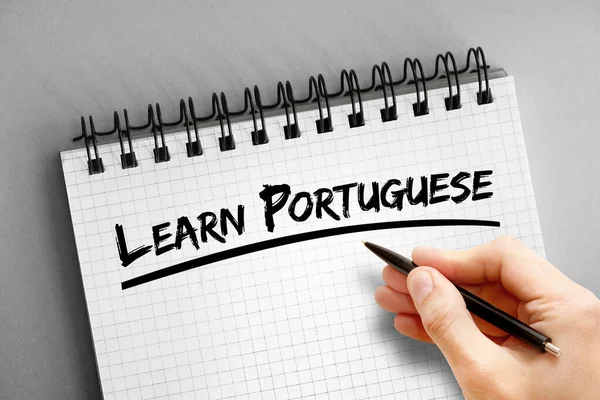 Μάθετε Πορτογαλικό Κείμενο Στο Σημειωματάριο Concept Background — Φωτογραφία Αρχείου