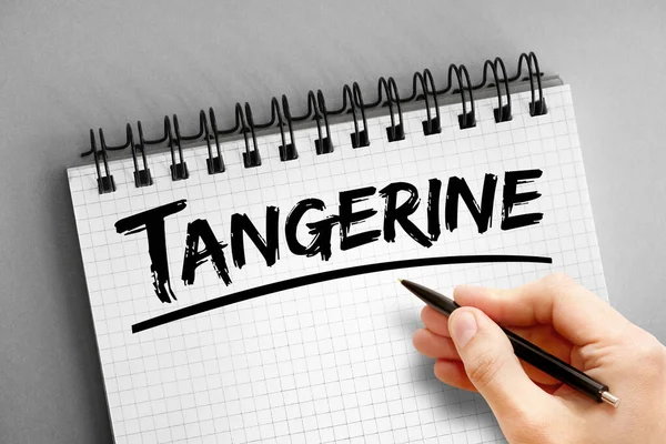 Écriture Main Tangerine Texte Sur Bloc Notes Fond Concept — Photo