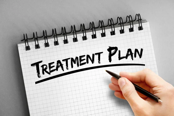 Treatment plan text on notepad, concept background