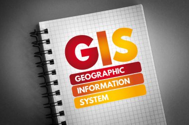 GIS - Not defterinde coğrafi bilgi sistemi kısaltması, konsept arkaplan
