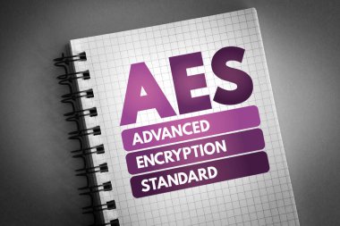 AES - Not defterinde Gelişmiş Şifreleme Standart kısaltması, teknoloji kavramı arka planı