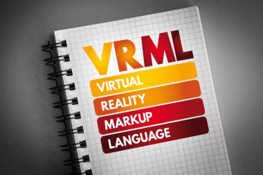 VRML - Not defterinde Sanal Gerçeklik İşaretleme Dili kısaltması, teknoloji kavramı arka planı