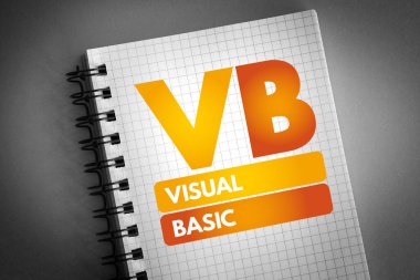 VB - Not defterinde Görsel Temel kısaltma, teknoloji kavramı arka planı