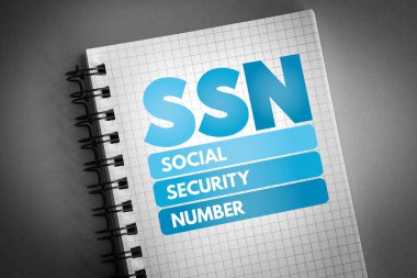 SSN - Social Security Number acronym on notepad, concept background clipart