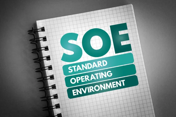 Soe Standard Operating Environment Akronym Auf Notizblock Hintergrund Zum Technologiekonzept — Stockfoto