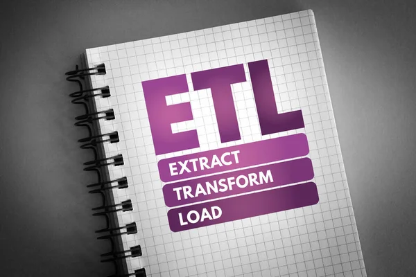 Etl Extract Transform Load Acronym Notepad Technology Concept Background — Stock Photo, Image