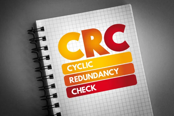 Crc Redundancia Cíclica Verificación Acrónimo Bloc Notas Fondo Concepto Tecnología — Foto de Stock