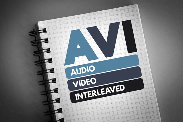 Avi Audio Video Interleaved Acronym Notepad Technology Concept Background — Stock Photo, Image