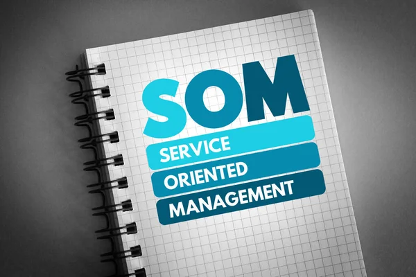 Som Service Oriented Management Acronim Notatniku Tło Koncepcji Biznesowej — Zdjęcie stockowe