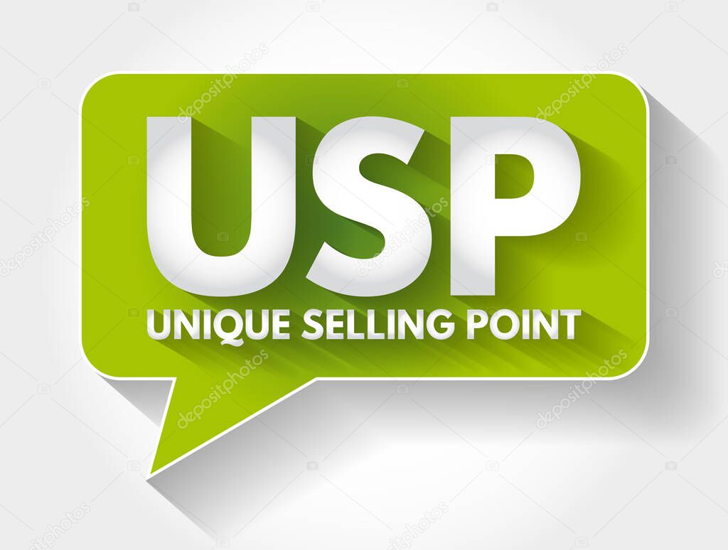 USP - Unique Selling Proposition acronym message bubble, business concept background