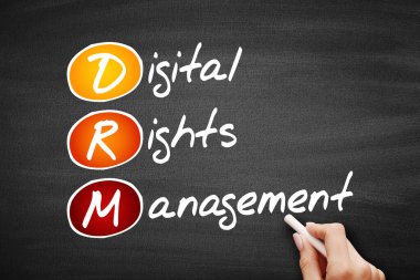 DRM - Dijital Haklar Yönetimi kısaltması, teknoloji sektörü kavramı