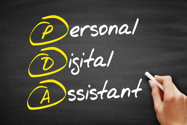 PDA - Personal Digital Assistant acronym, technology concept background on blackboard