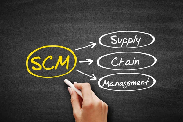 Supply Chain Management Scm Conceito Negócio Sigla Quadro Negro — Fotografia de Stock