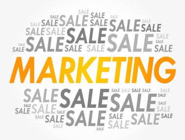 Pazarlama kelimesi bulut kolajı, iş konsepti geçmişi