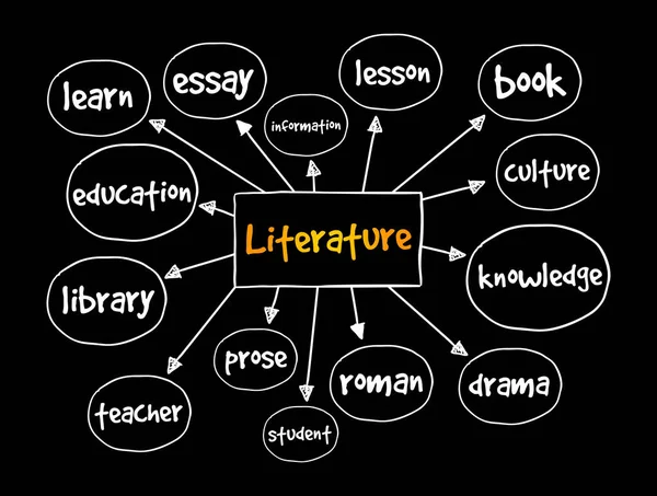 Literatuurmindmap Onderwijsconcept Voor Presentaties Rapporten — Stockvector