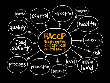 HACCP - Tehlike analizi ve kritik kontrol noktaları zihin haritası, sunum ve raporlar için sağlık kavramı