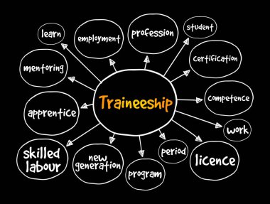Stajyerlik zihin haritası, sunum ve raporlar için eğitim kavramı