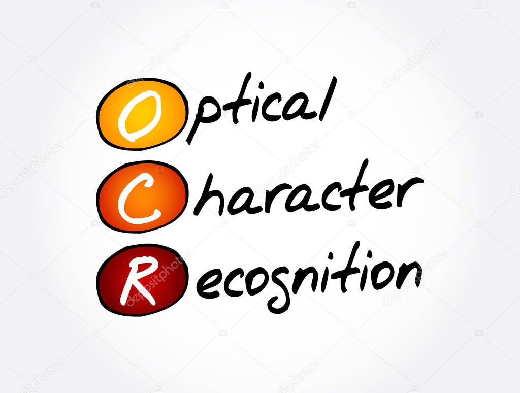OCR - Optical Character Recognition acronym, technology concept background