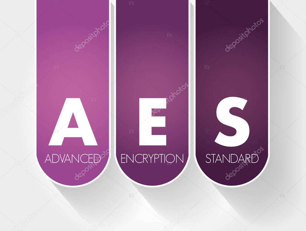 AES - Advanced Encryption Standard acronym, technology concept background
