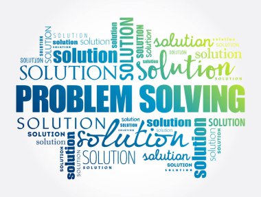 Problem çözme yardım kelime bulutu kolaj, iş kavramı arka plan