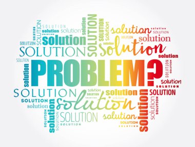 Problem ve çözüm kelime bulut kolajı, iş konsepti geçmişi