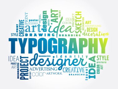 TYPOGRAPHY kelime bulut kolajı, yaratıcı iş konsepti geçmişi
