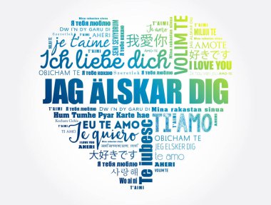 Jag alskar kazmak (I Love You İsveççe) dünyanın farklı dillerinde kalp Word Cloud aşk