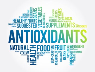 Antioksidan kelime bulut kolajı, sağlık konsepti geçmişi
