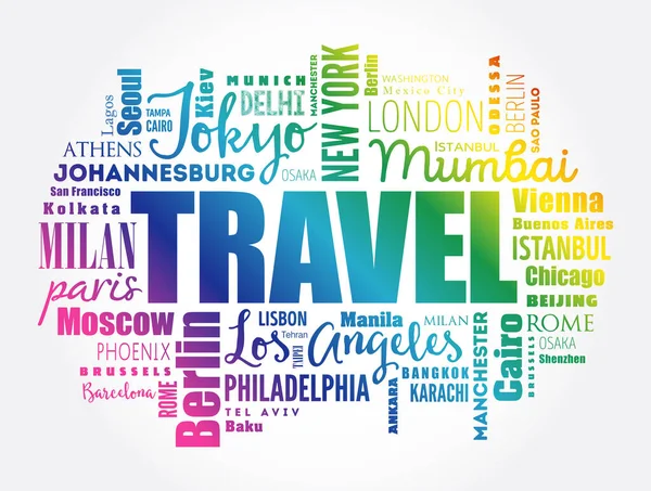 Travel Word Cloud Concept Made Words Cities Names Business Concept — Stock Vector