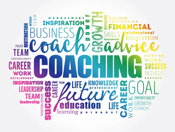 Coaching Palabra Nube Collage Fondo Concepto Negocio — Vector de stock