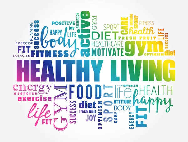 Healthy Living Word Cloud Collage Health Concept Background — Stock Vector