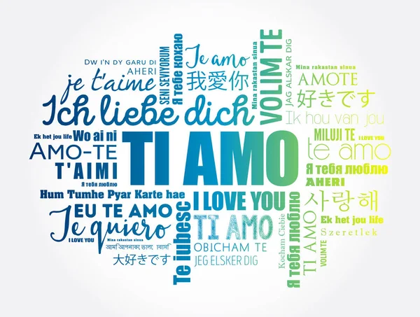 Amo Aime Italien Dans Différentes Langues Monde Fond Nuage Mots — Image vectorielle