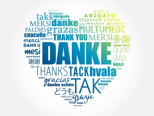 Danke Thank You German Love Heart Word Cloud Different Languages — Stock Vector