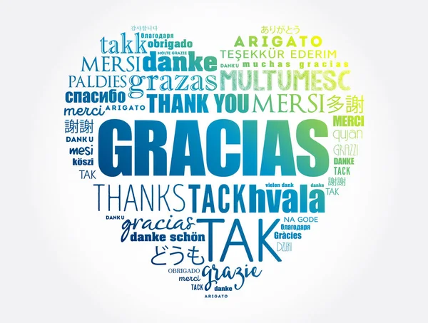 Gracias Thank You Spanish Love Heart Word Cloud Different Languages — Stock Vector