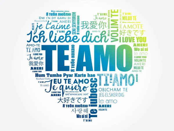 Amo Aime Espagnol Amour Coeur Mot Nuage Dans Différentes Langues — Image vectorielle