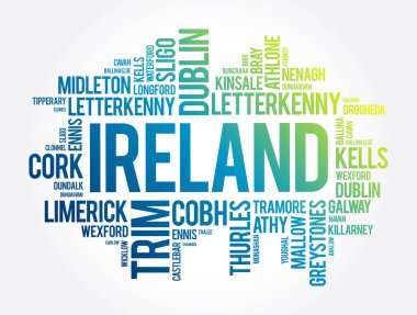 List of cities in Ireland word cloud collage, business and travel concept background clipart