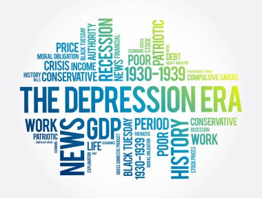 Depresyon dönemi kelime bulut kolajı, eğitim konsepti geçmişi